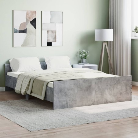 vidaXL Bettgestell mit Kopf- und Fußteil Betongrau 140x190 cm