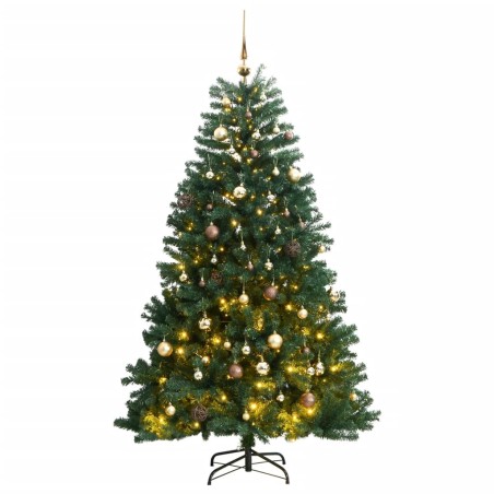 vidaXL Künstlicher Weihnachtsbaum Klappbar 300 LEDs & Kugeln 210 cm