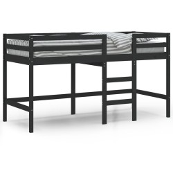 vidaXL Kinderhochbett mit Leiter Schwarz 80x200 cm Massivholz Kiefer