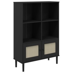 vidaXL Bücherschrank SENJA Rattan-Look Schwarz 90x35x130cm Kiefernholz
