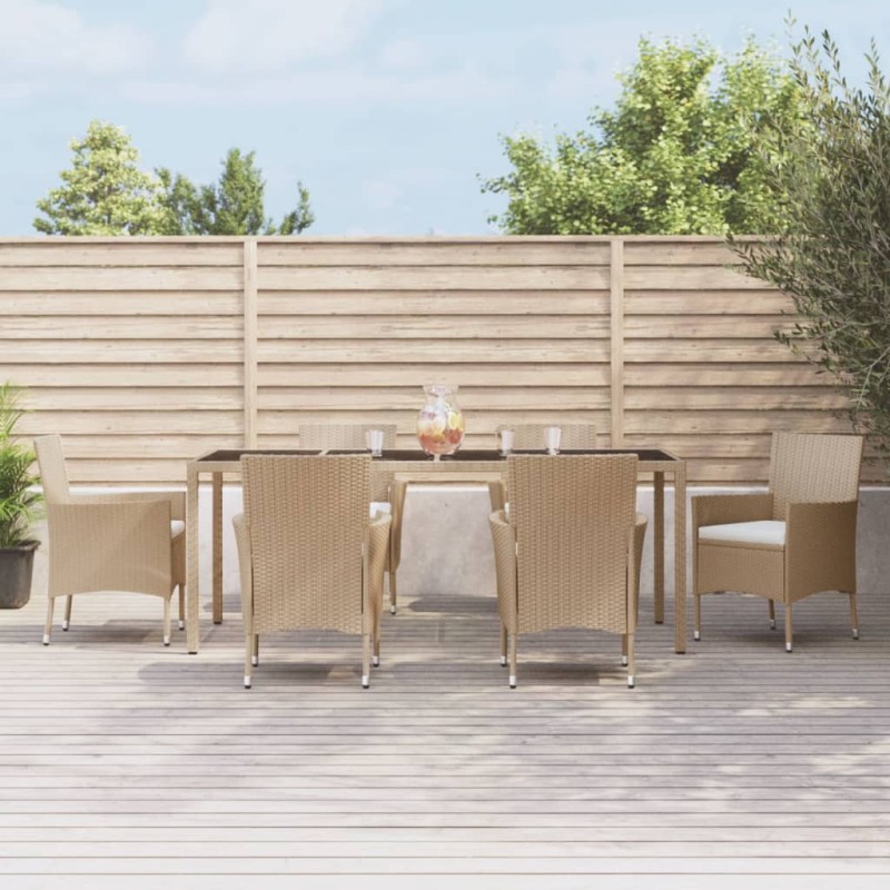 vidaXL 7-tlg. Garten-Essgruppe mit Kissen Beige Poly Rattan vidaXL 7-tlg. Garten-Essgruppe mit Kissen Beige Poly Rattan