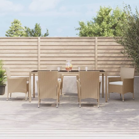 vidaXL 7-tlg. Garten-Essgruppe mit Kissen Beige Poly Rattan