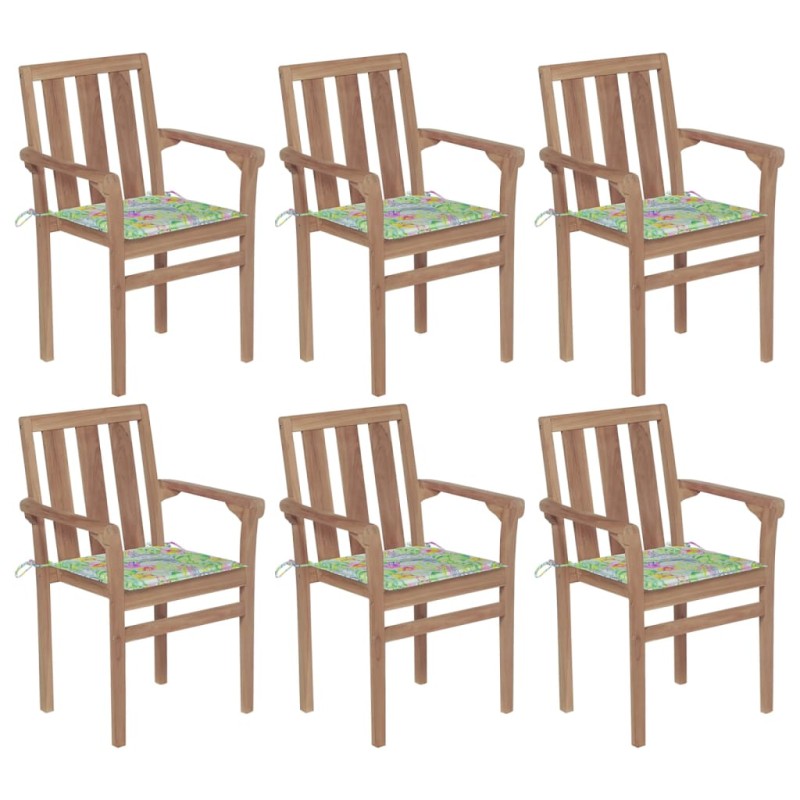 vidaXL Stapelbare Gartenstühle mit Kissen 6 Stk. Massivholz Teak vidaXL Stapelbare Gartenstühle mit Kissen 6 Stk. Massivholz Teak
