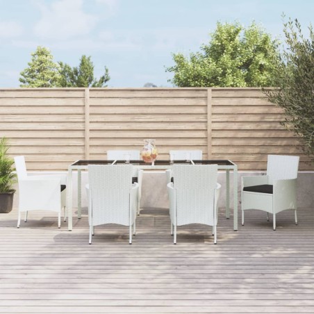 vidaXL 7-tlg. Garten-Essgruppe mit Kissen Weiß Poly Rattan