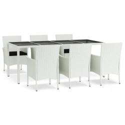 vidaXL 7-tlg. Garten-Essgruppe mit Kissen Weiß Poly Rattan