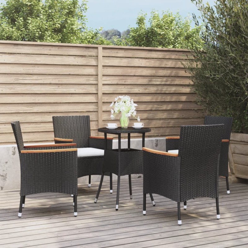 vidaXL 5-tlg. Garten-Bistro-Set mit Kissen Schwarz Poly Rattan vidaXL 5-tlg. Garten-Bistro-Set mit Kissen Schwarz Poly Rattan