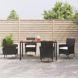 vidaXL 5-tlg. Garten-Essgruppe mit Kissen Schwarz Poly Rattan