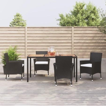 vidaXL 5-tlg. Garten-Essgruppe mit Kissen Schwarz Poly Rattan