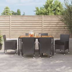 vidaXL 7-tlg. Garten-Essgruppe mit Kissen Schwarz Poly Rattan