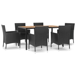 vidaXL 7-tlg. Garten-Essgruppe mit Kissen Schwarz Poly Rattan