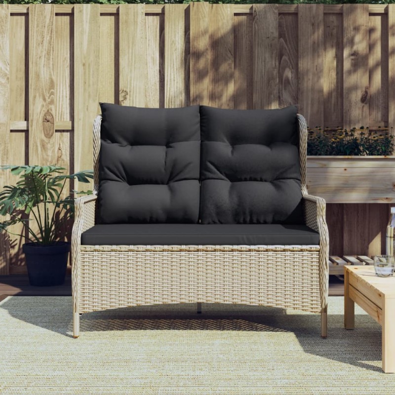 vidaXL Gartenbank 2-Sitzer mit Kissen Hellgrau Poly Rattan vidaXL Gartenbank 2-Sitzer mit Kissen Hellgrau Poly Rattan