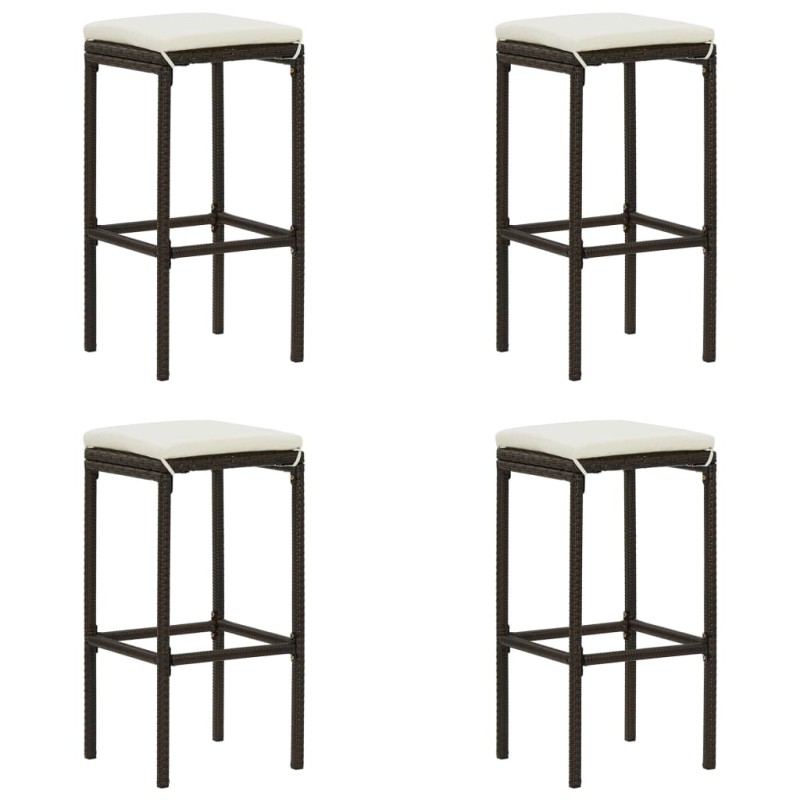 vidaXL Barhocker mit Kissen 4 Stk. Braun Poly Rattan vidaXL Barhocker mit Kissen 4 Stk. Braun Poly Rattan