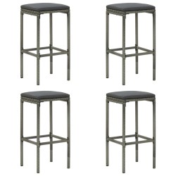 vidaXL Barhocker mit Kissen 4 Stk. Grau Poly Rattan