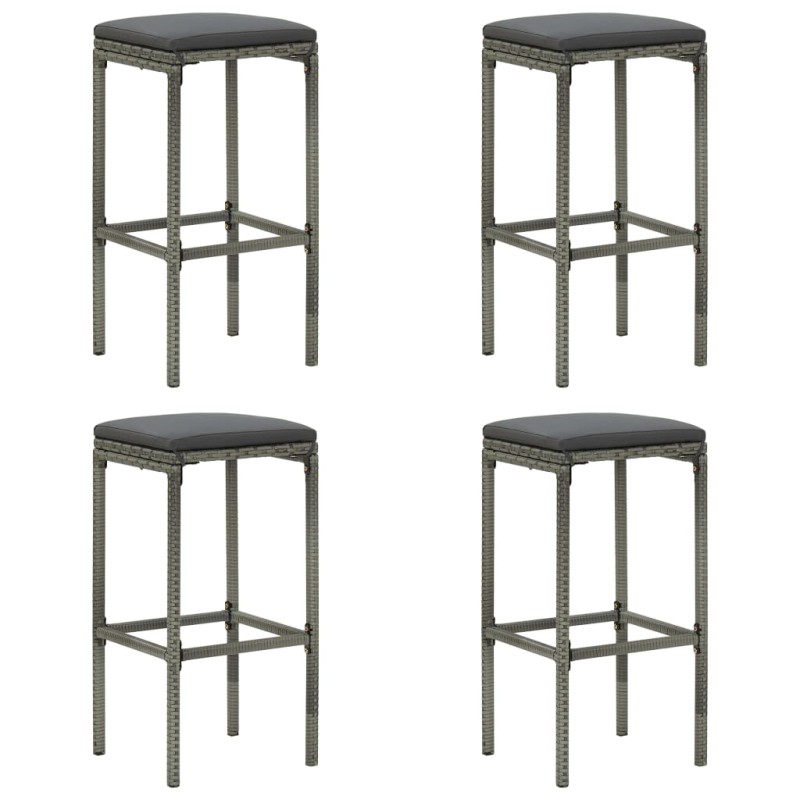 vidaXL Barhocker mit Kissen 4 Stk. Grau Poly Rattan vidaXL Barhocker mit Kissen 4 Stk. Grau Poly Rattan