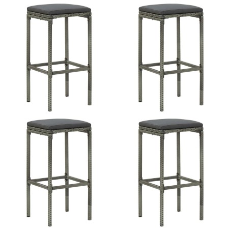 vidaXL Barhocker mit Kissen 4 Stk. Grau Poly Rattan