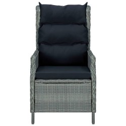 vidaXL Verstellbarer Gartensessel mit Auflagen Poly Rattan Hellgrau