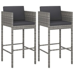 vidaXL Barhocker 2 Stk. mit Kissen Grau Poly Rattan 
