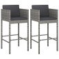 vidaXL Barhocker 2 Stk. mit Kissen Grau Poly Rattan vidaXL Barhocker 2 Stk. mit Kissen Grau Poly Rattan
