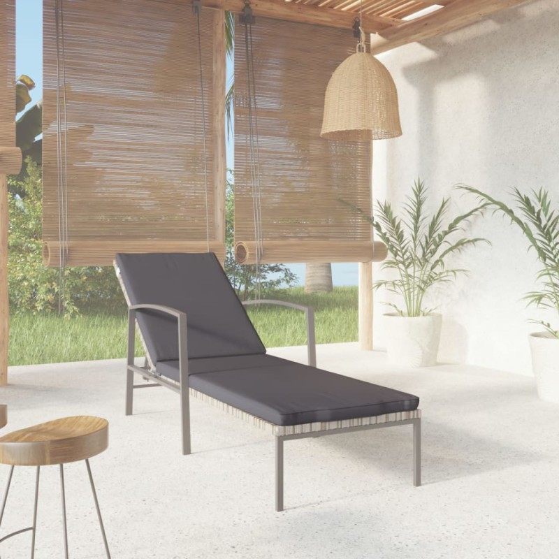 vidaXL Sonnenliege mit Auflage Poly Rattan Grau vidaXL Sonnenliege mit Auflage Poly Rattan Grau