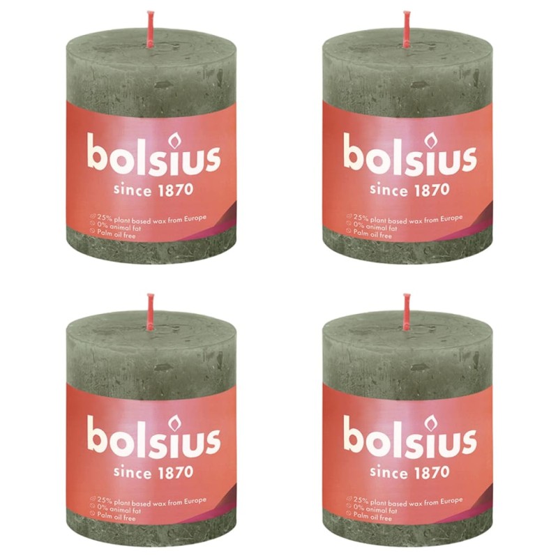 Bolsius Rustikale Stumpenkerzen Shine 4 Stk. 80x68 mm Olivgrün Bolsius Rustikale Stumpenkerzen Shine 4 Stk. 80x68 mm Olivgrün