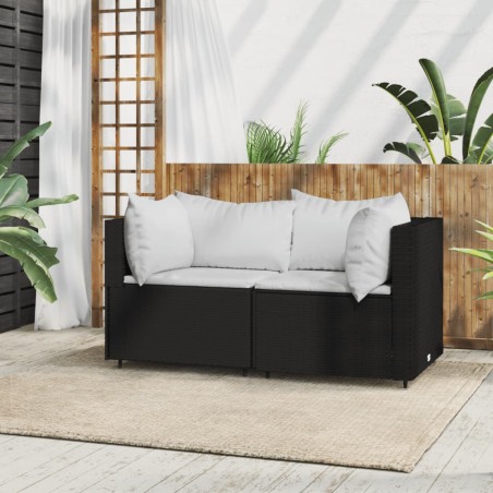vidaXL Garten-Ecksofa mit Kissen Schwarz Poly Rattan