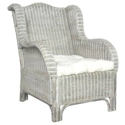 vidaXL Sessel mit Kissen Grau Natur-Rattan und Leinen
