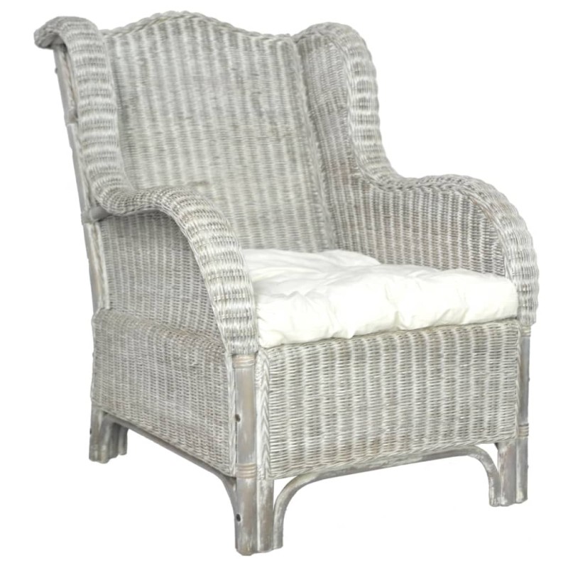vidaXL Sessel mit Kissen Grau Natur-Rattan und Leinen vidaXL Sessel mit Kissen Grau Natur-Rattan und Leinen