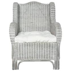 vidaXL Sessel mit Kissen Grau Natur-Rattan und Leinen