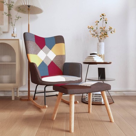 vidaXL Schaukelstuhl mit Hocker Patchwork Stoff