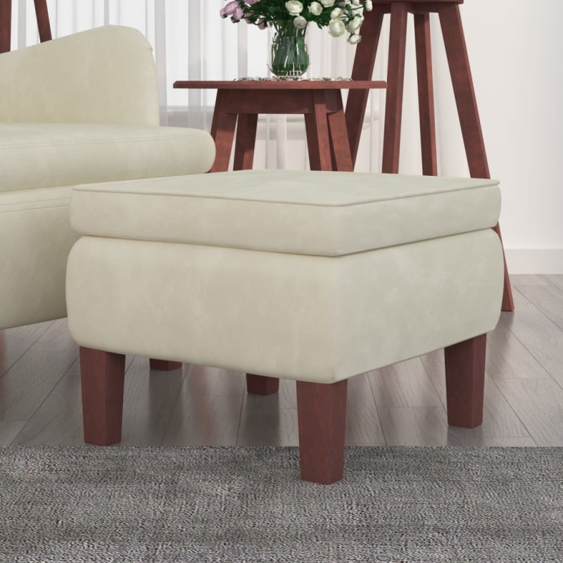vidaXL Hocker mit Holzbeinen Creme Samt vidaXL Hocker mit Holzbeinen Creme Samt