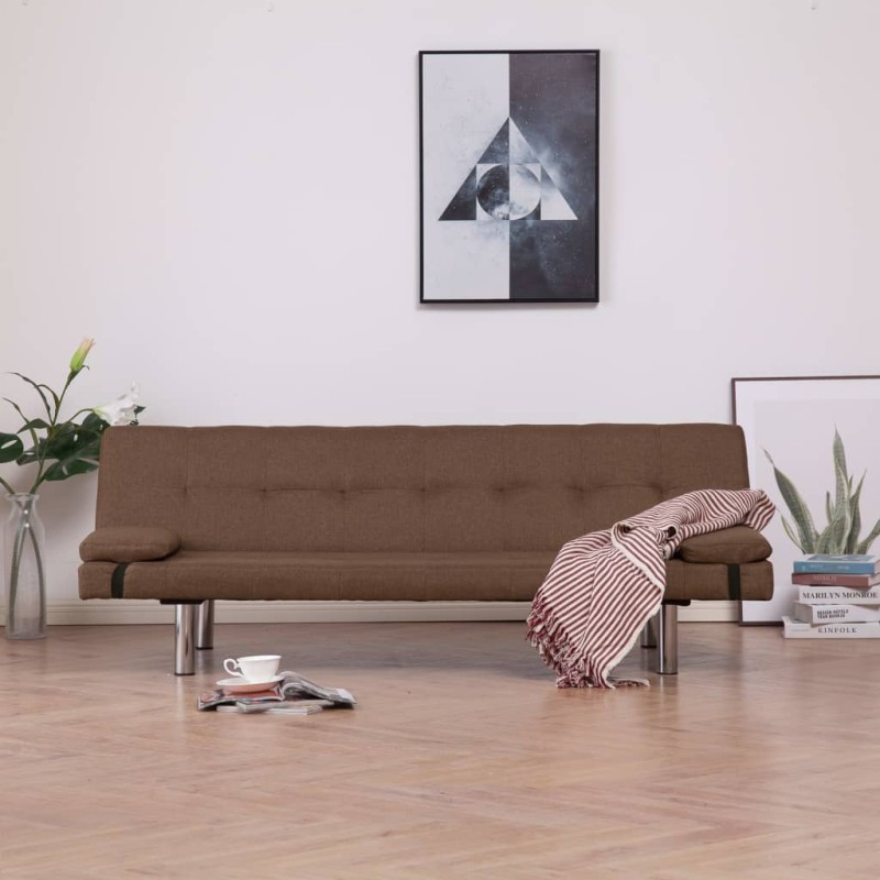 vidaXL Schlafsofa mit zwei Kissen Braun Polyester vidaXL Schlafsofa mit zwei Kissen Braun Polyester