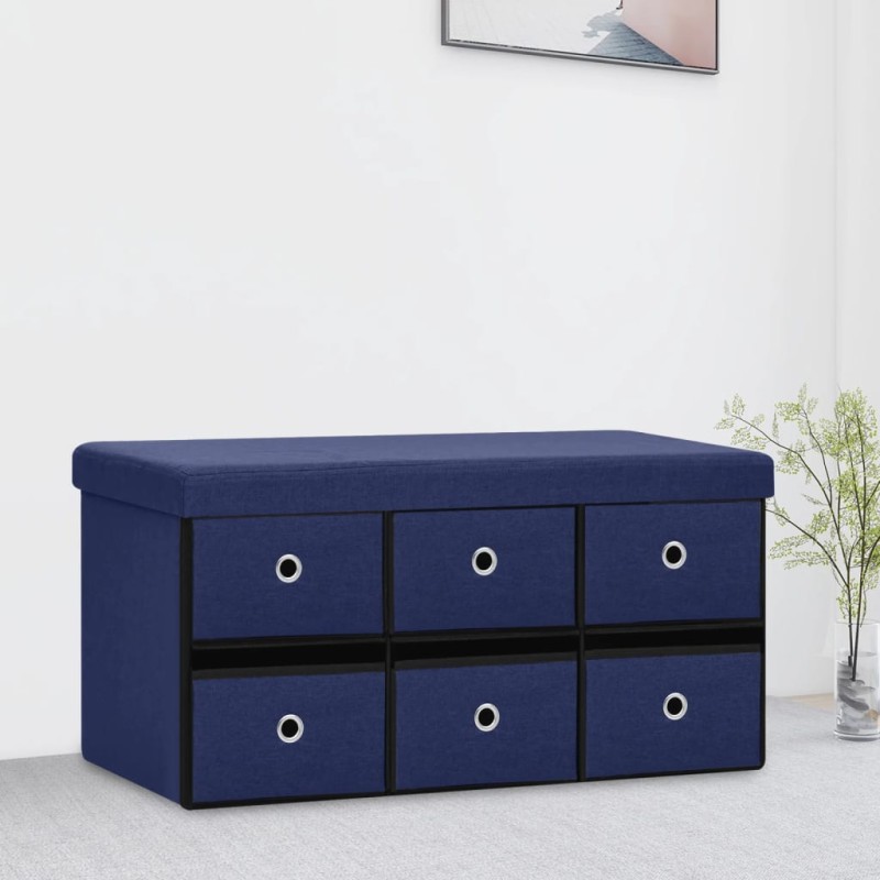 vidaXL Faltbare Sitzbank mit Stauraum Blau 76x38x38 cm Leinenoptik vidaXL Faltbare Sitzbank mit Stauraum Blau 76x38x38 cm Leinenoptik