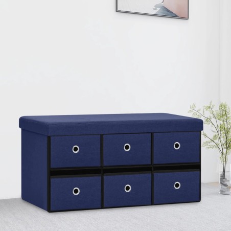 vidaXL Faltbare Sitzbank mit Stauraum Blau 76x38x38 cm Leinenoptik