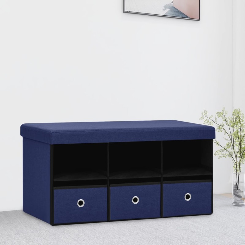 vidaXL Faltbare Sitzbank mit Stauraum Blau 76x38x38 cm Leinenoptik vidaXL Faltbare Sitzbank mit Stauraum Blau 76x38x38 cm Leinenoptik