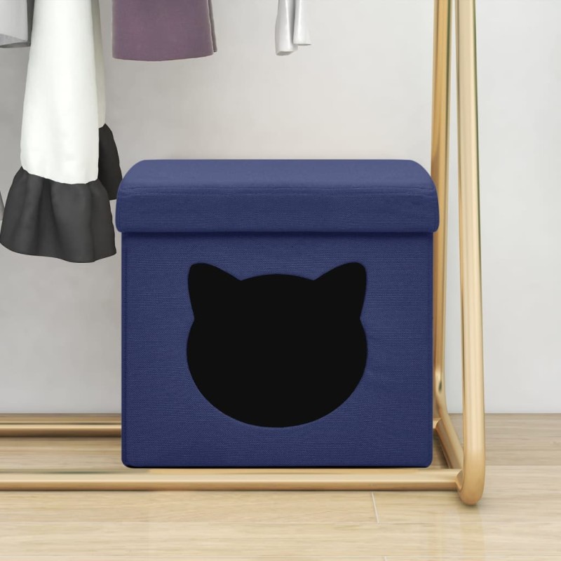 vidaXL Hocker mit Stauraum Katzenmuster Blau Stoff vidaXL Hocker mit Stauraum Katzenmuster Blau Stoff