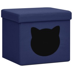 vidaXL Hocker mit Stauraum Katzenmuster Blau Stoff