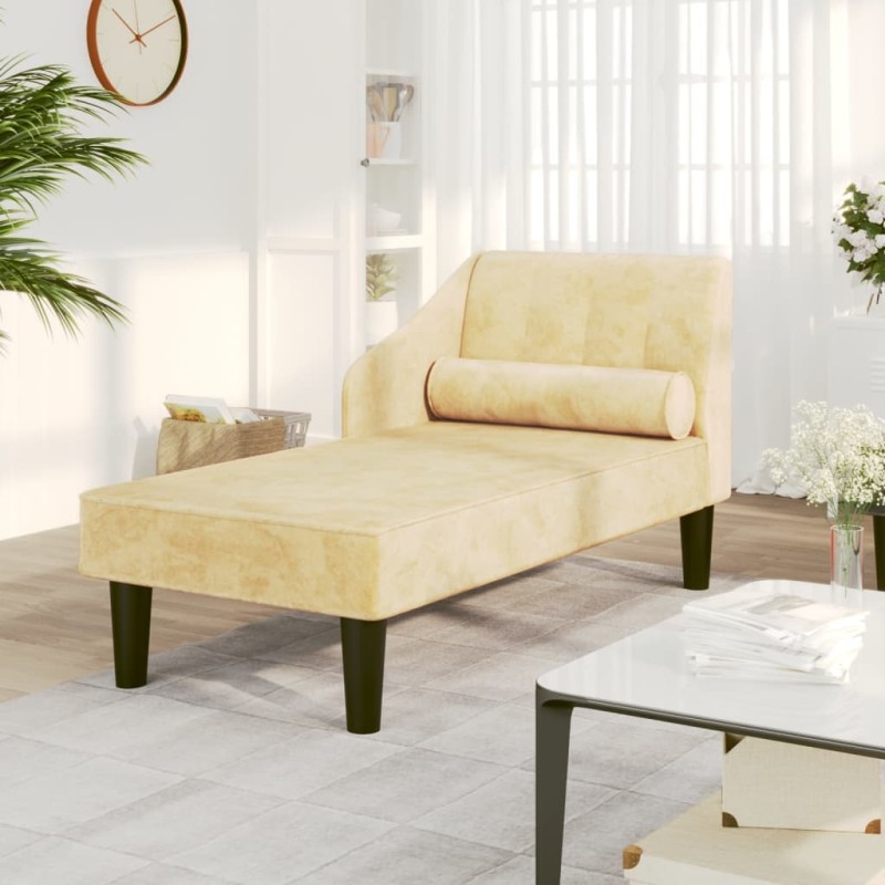vidaXL Chaiselongue mit Nackenrolle Creme Samt vidaXL Chaiselongue mit Nackenrolle Creme Samt
