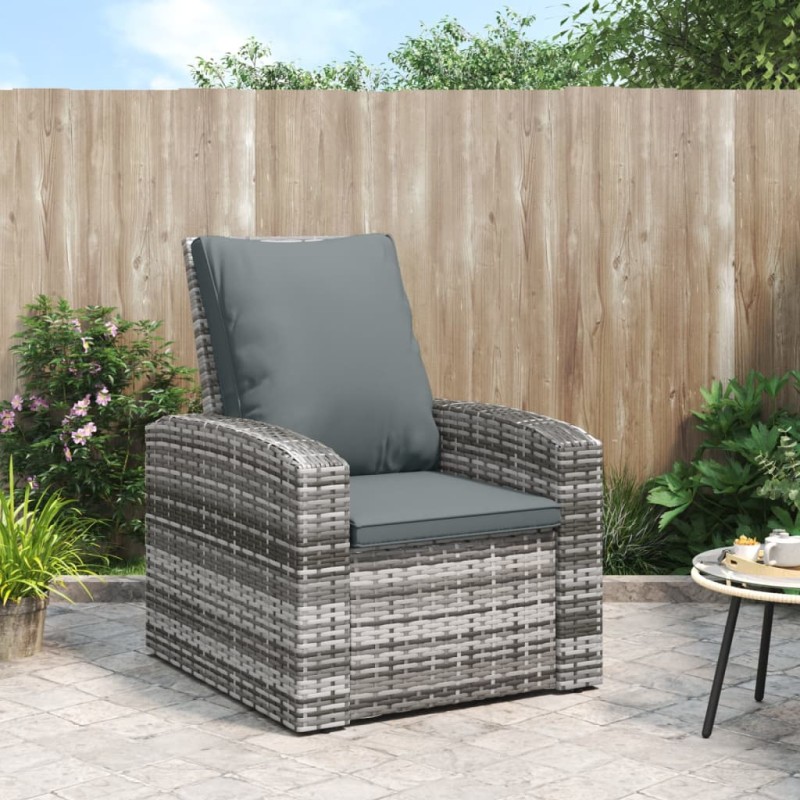 vidaXL Gartensessel Verstellbar mit Kissen Grau Poly Rattan vidaXL Gartensessel Verstellbar mit Kissen Grau Poly Rattan