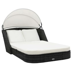 vidaXL Sonnenliege mit Dach Poly Rattan Schwarz