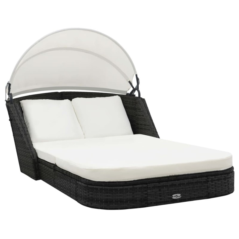 vidaXL Sonnenliege mit Dach Poly Rattan Schwarz vidaXL Sonnenliege mit Dach Poly Rattan Schwarz