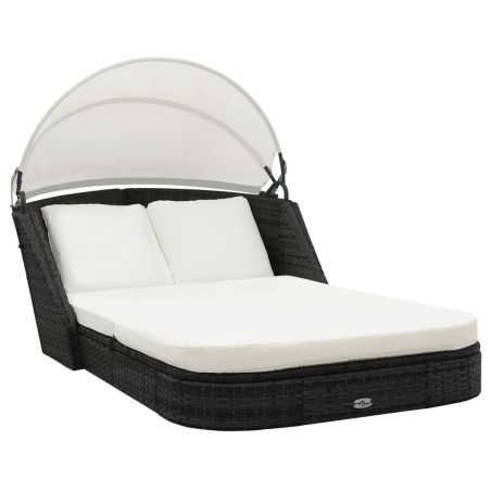 vidaXL Sonnenliege mit Dach Poly Rattan Schwarz