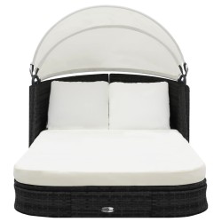 vidaXL Sonnenliege mit Dach Poly Rattan Schwarz