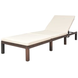 vidaXL Sonnenliege mit Auflage Poly Rattan Braun
