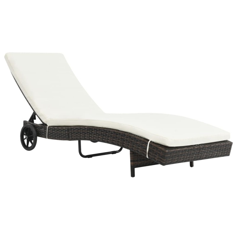 vidaXL Sonnenliege mit Rollen und Auflage Poly Rattan Braun vidaXL Sonnenliege mit Rollen und Auflage Poly Rattan Braun