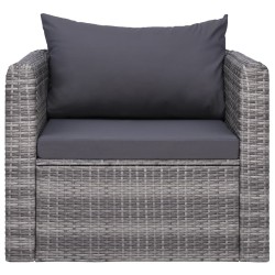vidaXL Gartenstuhl mit Polster und Kissen Poly Rattan Grau