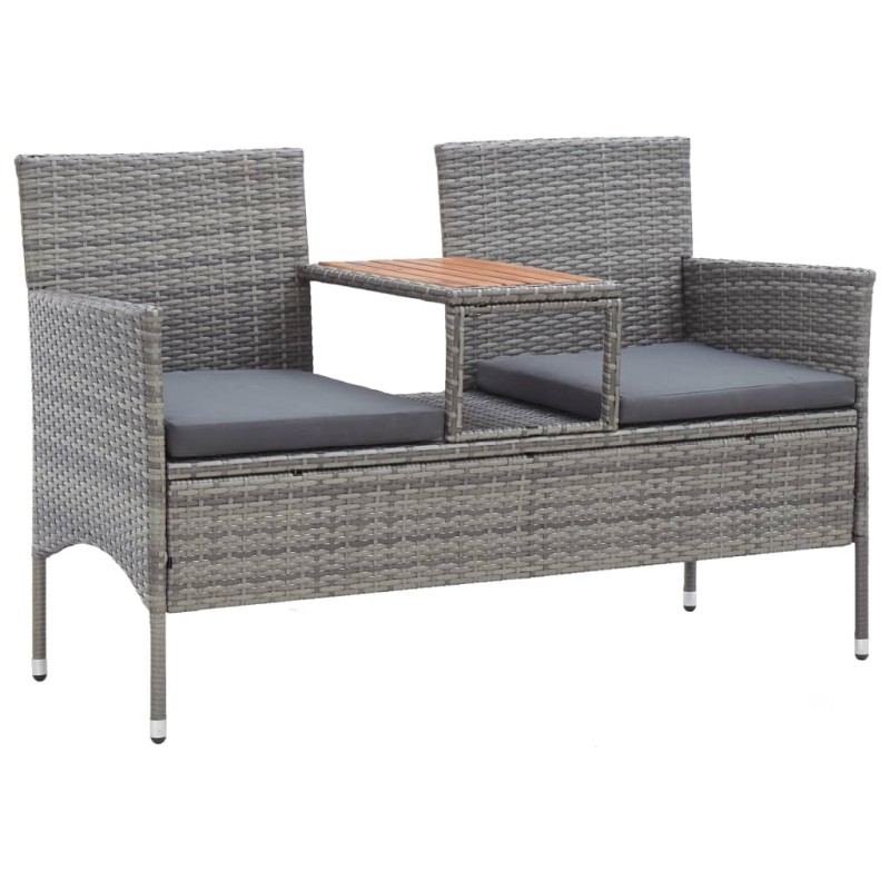 vidaXL 2-Sitzer-Gartenbank mit Teetisch 143 cm Poly Rattan Grau vidaXL 2-Sitzer-Gartenbank mit Teetisch 143 cm Poly Rattan Grau