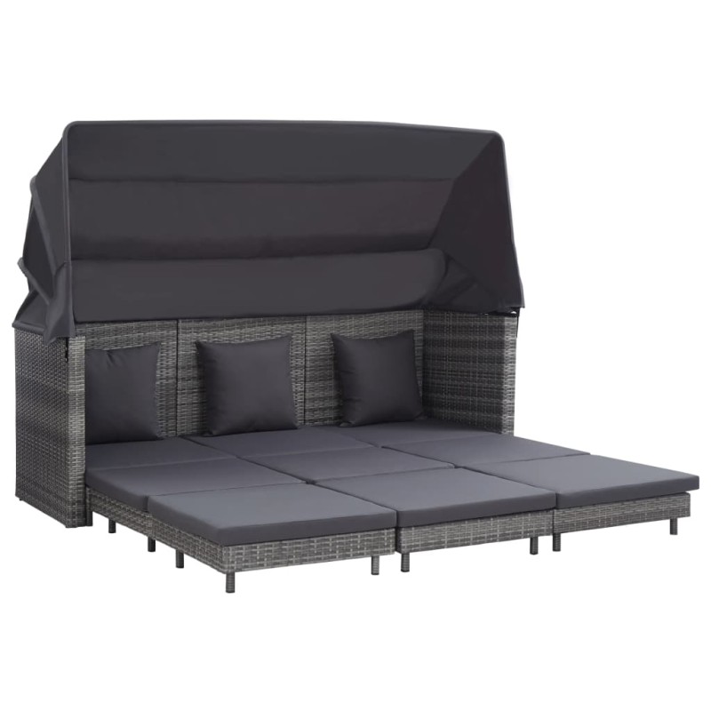 vidaXL Ausziehbares 3-Sitzer-Schlafsofa mit Dach Poly Rattan Grau vidaXL Ausziehbares 3-Sitzer-Schlafsofa mit Dach Poly Rattan Grau