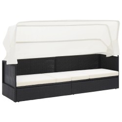 vidaXL Gartensofa mit Sonnendach Schwarz Poly Rattan 