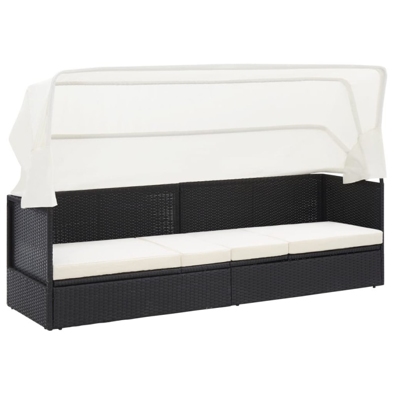 vidaXL Gartensofa mit Sonnendach Schwarz Poly Rattan vidaXL Gartensofa mit Sonnendach Schwarz Poly Rattan