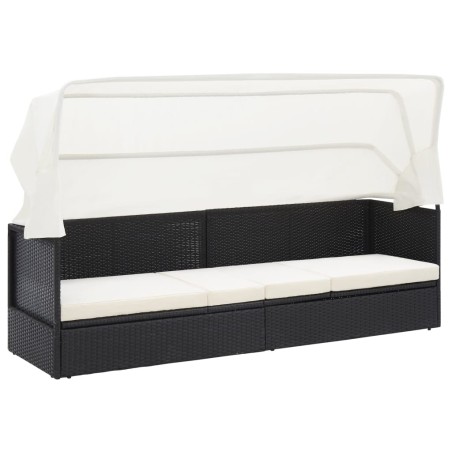 vidaXL Gartensofa mit Sonnendach Schwarz Poly Rattan 